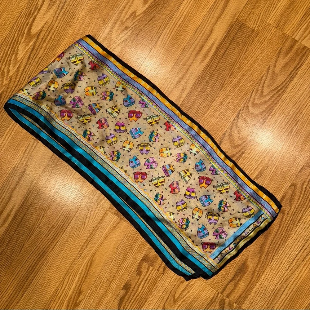 Laurel‎ Burch 100% silk Cat Scarf 54”x10” rectangle